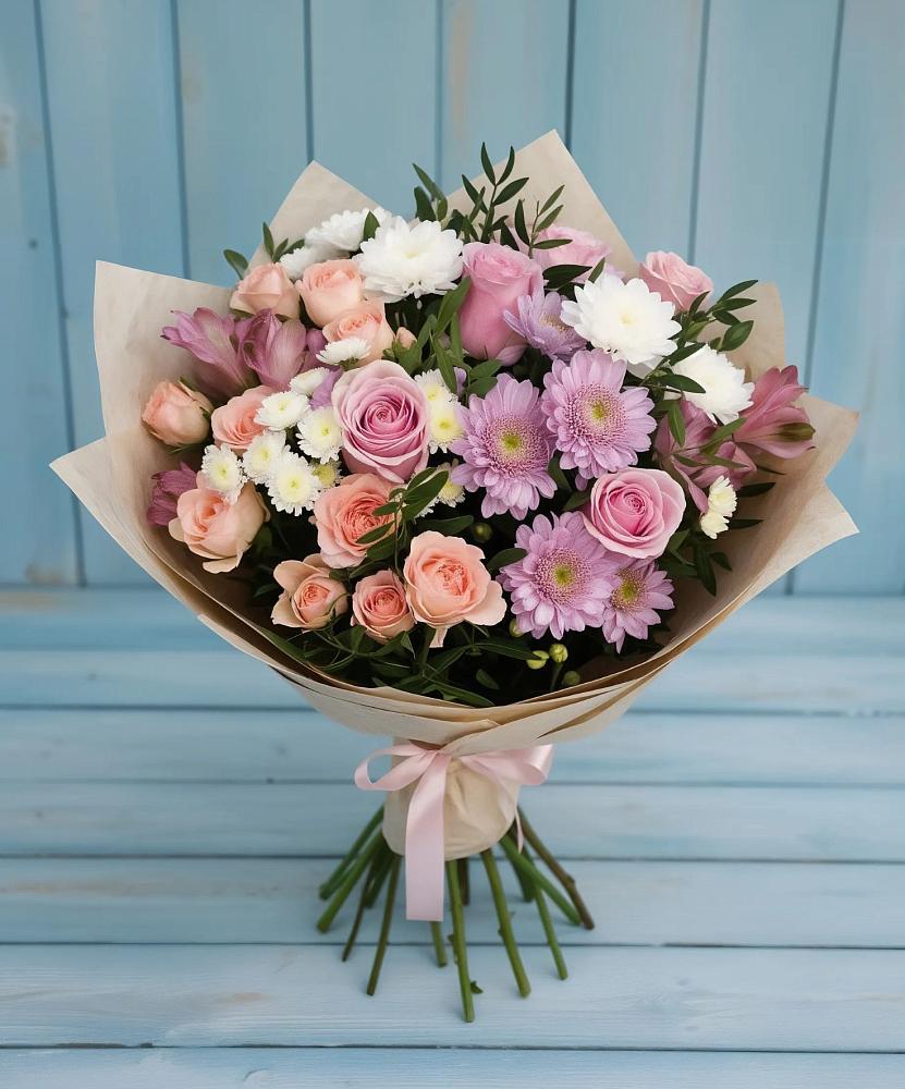 Букет цветов из: Хризантемы, Розы и Альстромерии в Прохоровке