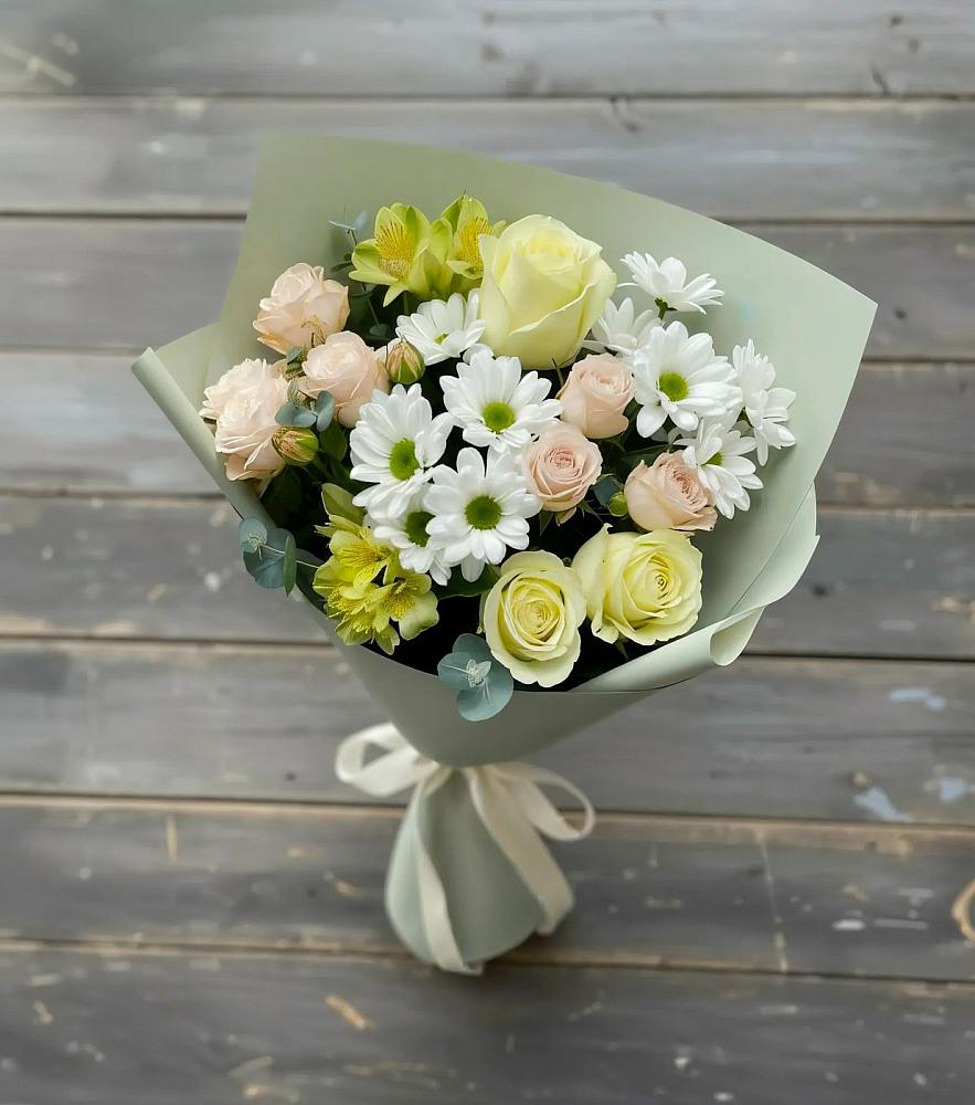 Букет цветов из: Альстромерии, Розы и Хризантемы в Прохоровке