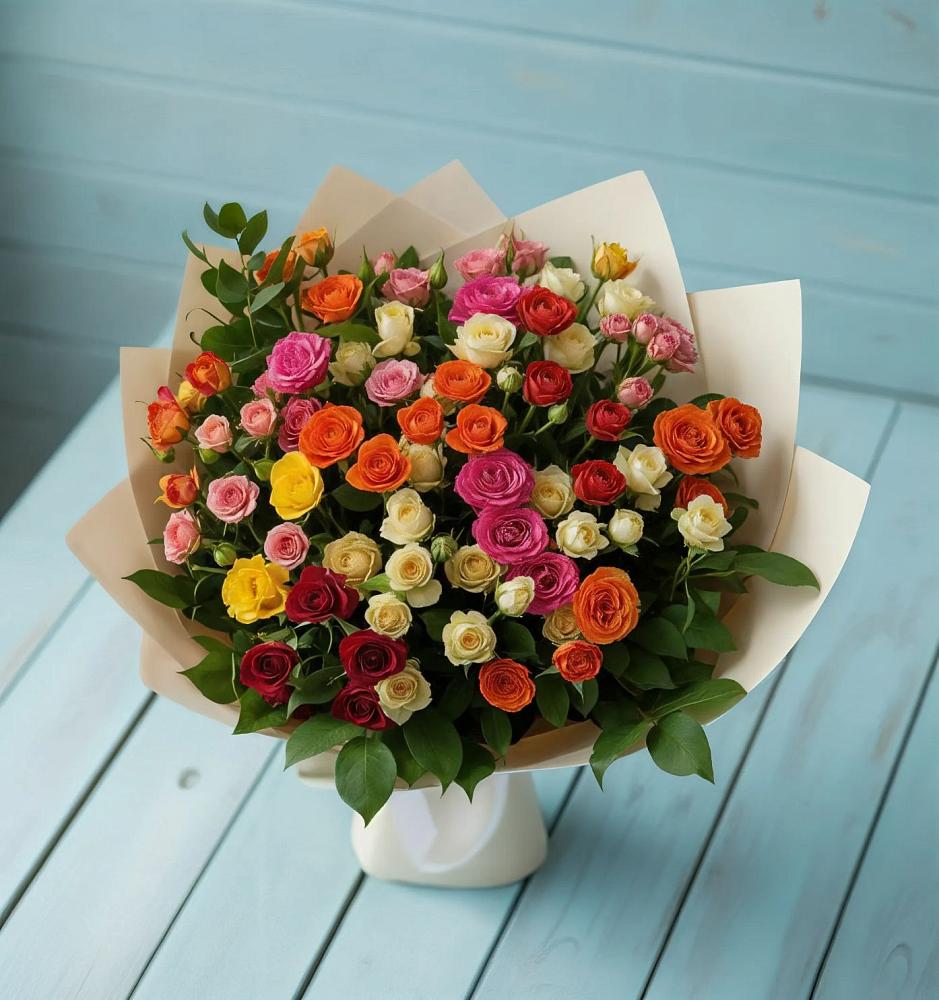 Букет Микс из разноцветных кустовых роз в Прохоровке